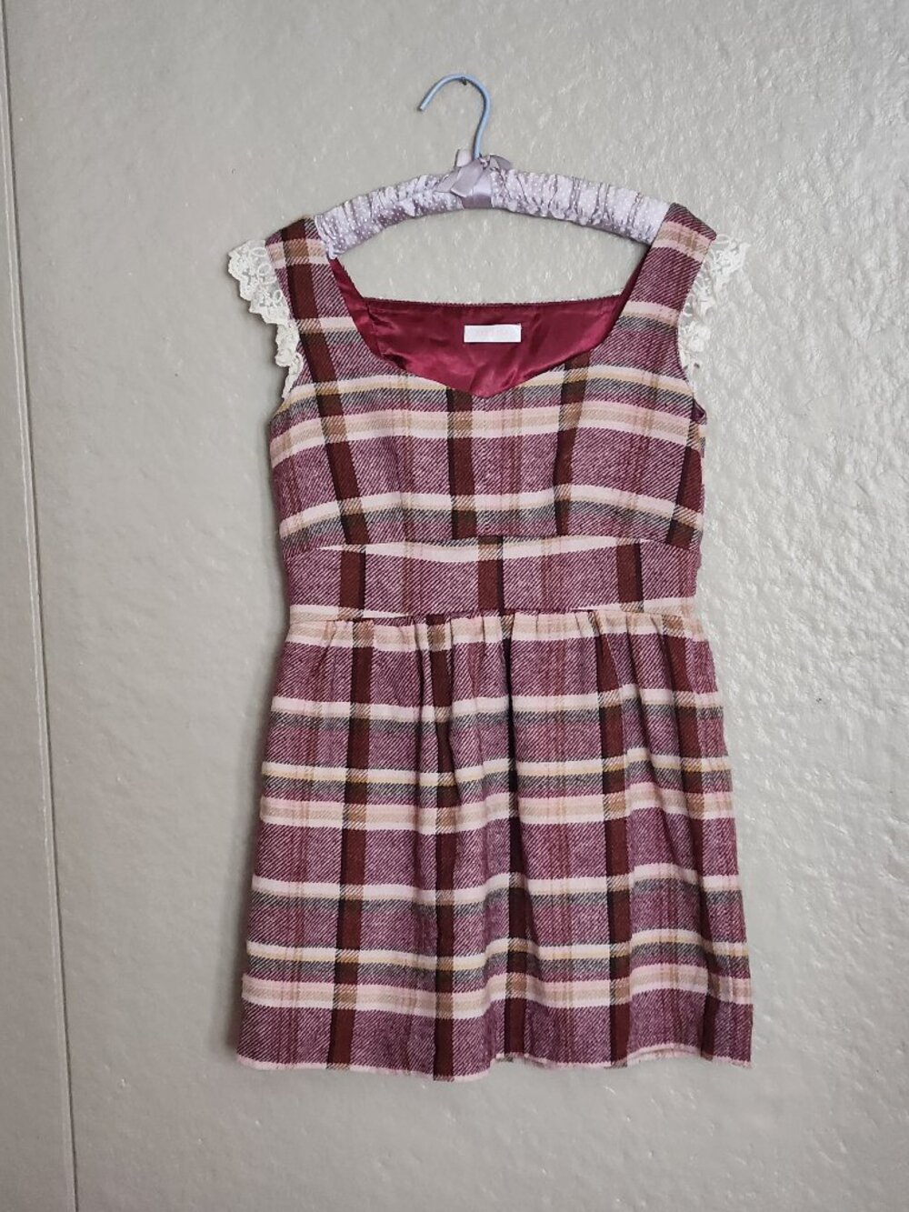 liz lisa preppy coquette plaid lace dress